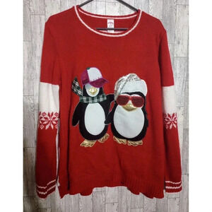 Holiday Time Penguin Not Ugly Christmas Sweater Size XL 16-18 READ DESCRIPTION‎